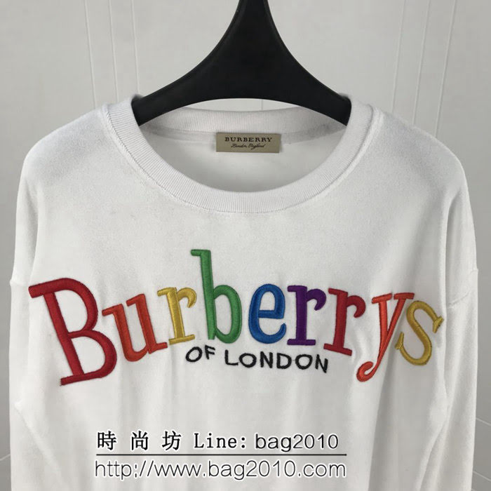 BURBERRY巴寶莉 18ss秋冬 專櫃同步 彩虹字母刺繡 純棉毛巾底 白色絨布衛衣 情侶款 ydi1927